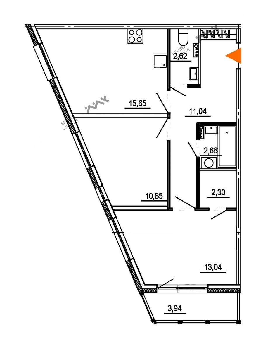 2 комн. кв. 58.16 m2 1/12 этаж Витебский проспект, д.15 Купить по цене  7300000 ₽