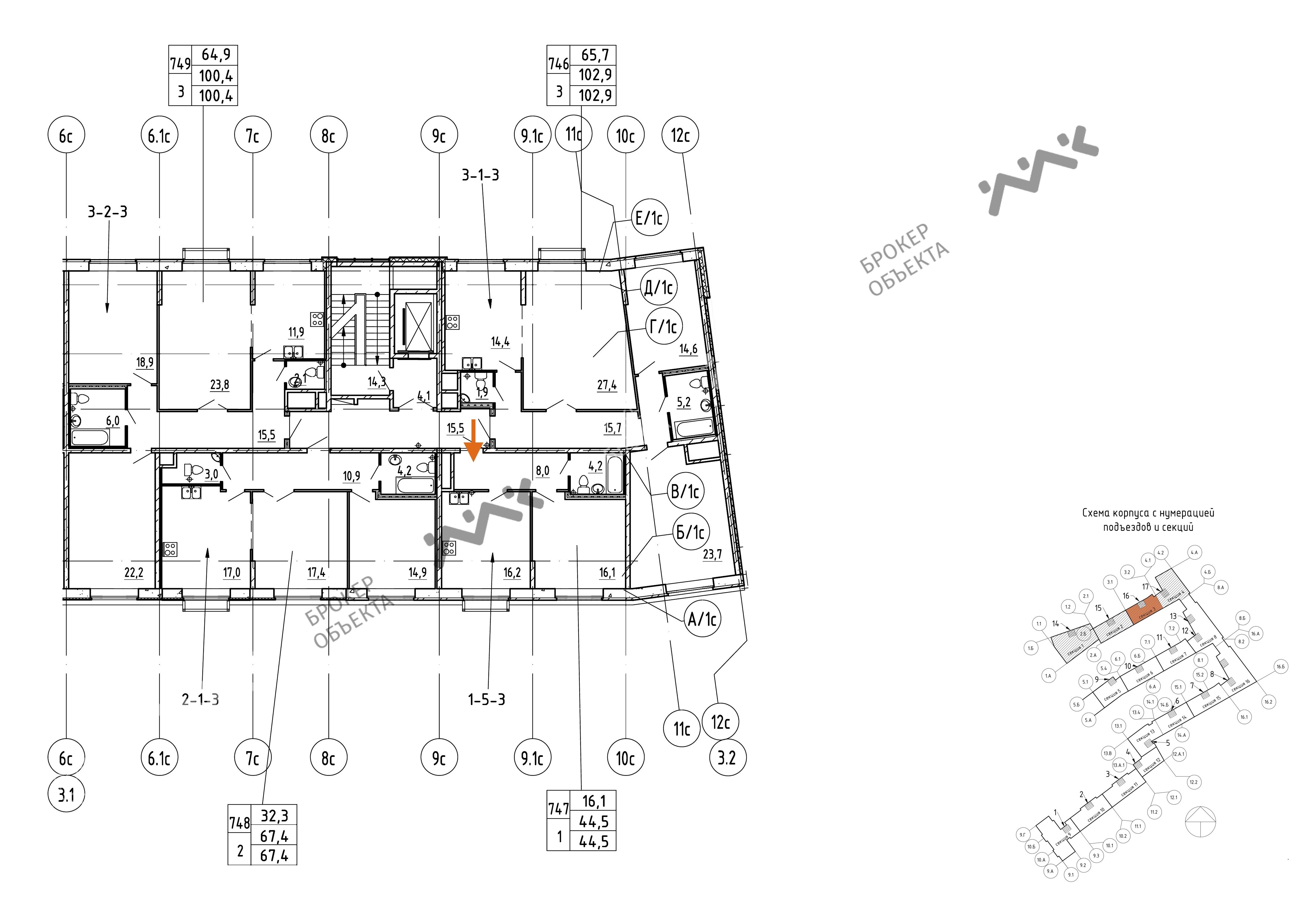 1 комн. кв. 44.5 m2 2/18 этаж Обуховской Обороны пр., д.70, к.2 Купить по  цене 5619015 ₽