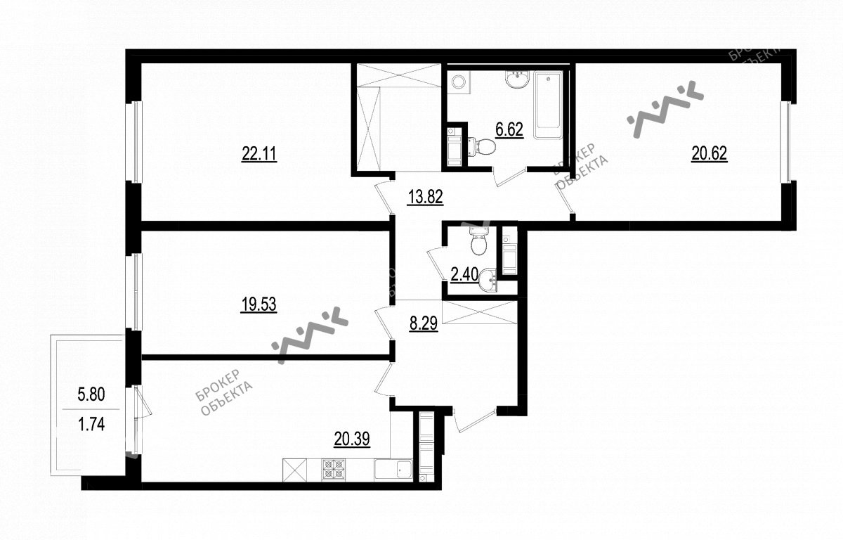 3 комн. кв. 115.52 m2 7/9 этаж 24-я В.О. линия, д.25 Купить по цене  19638400 ₽