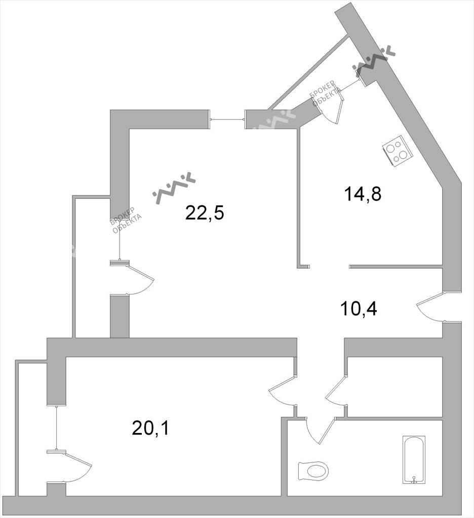 2 комн. кв. 77.9 m2 10/22 этаж Тореза проспект, д.112, к.1 Купить по цене  9890000 ₽