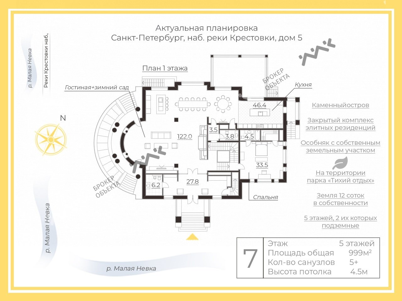 12 сот. Реки Крестовки наб., д.5 Купить по цене 630000000 ₽