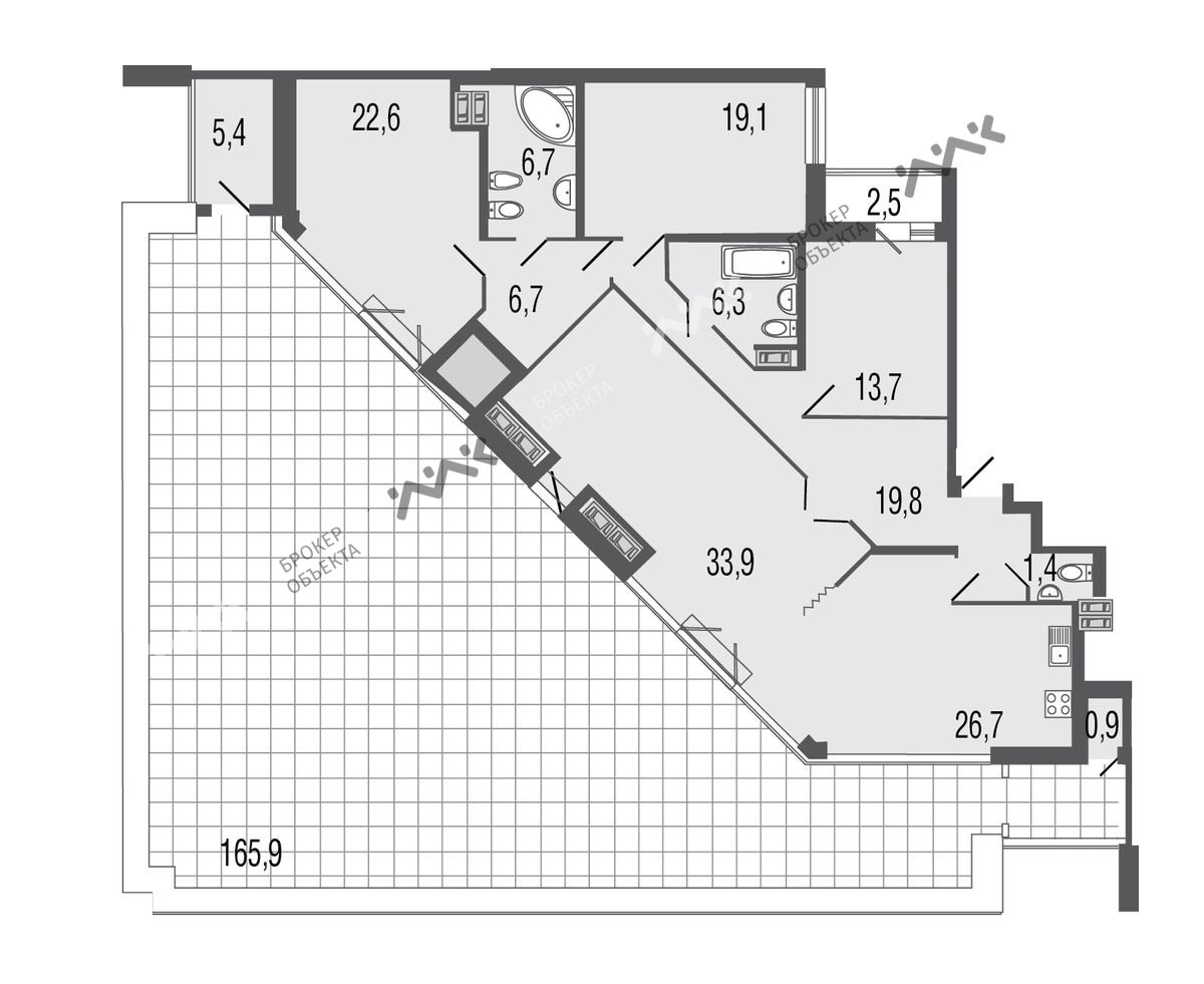 4 комн. кв. 163.2 m2 9/10 этаж Пискаревский проспект, д.1 Купить по цене  55699303 ₽