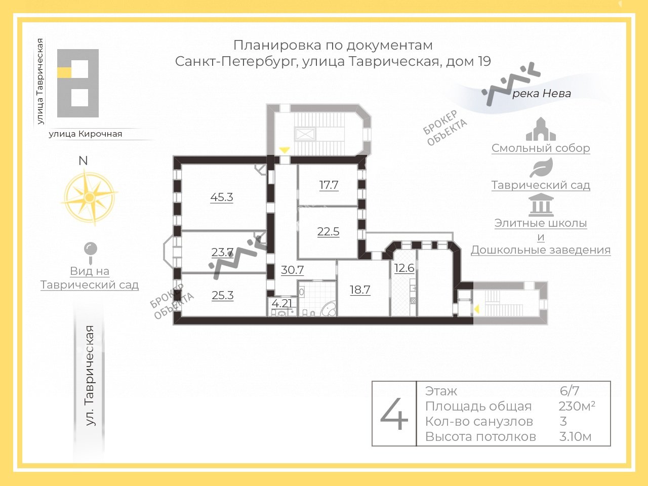 4 комн. кв. 230 m2 6/7 этаж Таврическая ул., д.19 Купить по цене 25000000 ₽